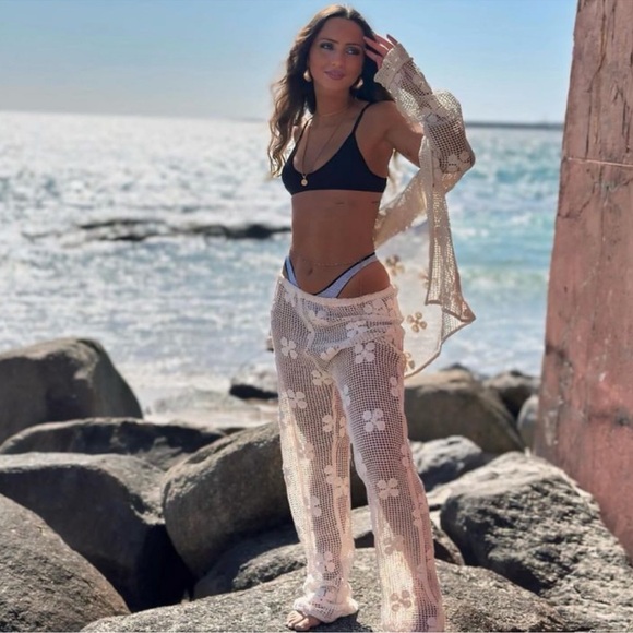 🦋 Bloggers Favorite 🦋 NWT Zara Floral Crochet Top & Pants Set Size L - Picture 4 of 16